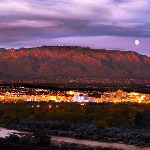 pictured: Albuquerque, New Mexico at dusk